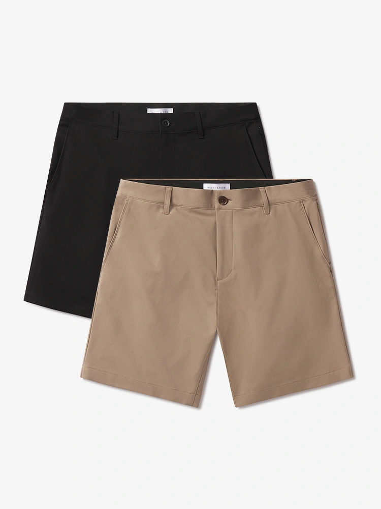 Men wearing Khaki/Black Tech Short 2-Pack