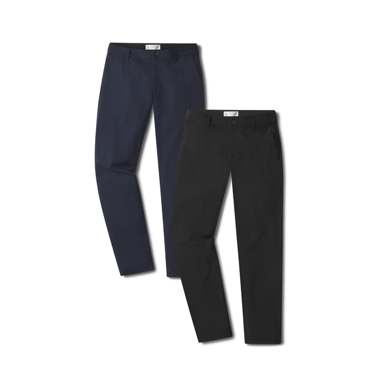 wearing Black/Navy Slim Tech Pants 2-Pack