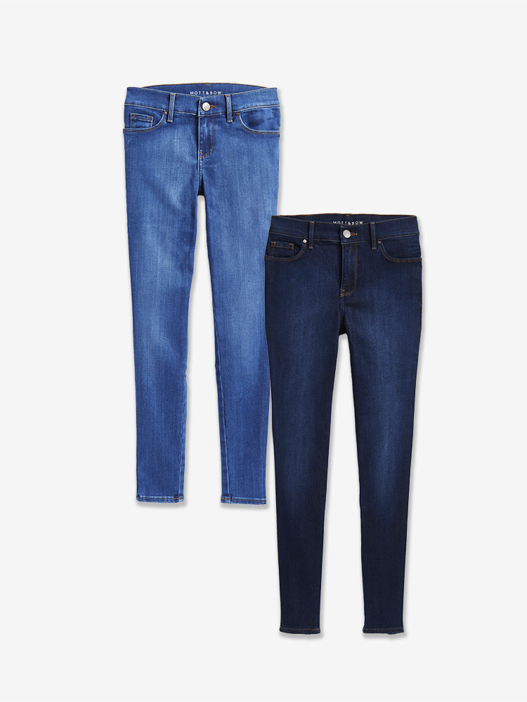 Women wearing Faded Medium/Dark Blue / Medium Blue High Rise Skinny Jane 2-Pack