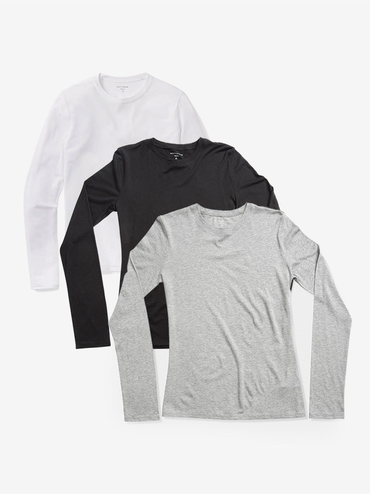 Women wearing Noir/Gris chiné/Blanc Long Sleeve Crew Tee Marcy 3-Pack