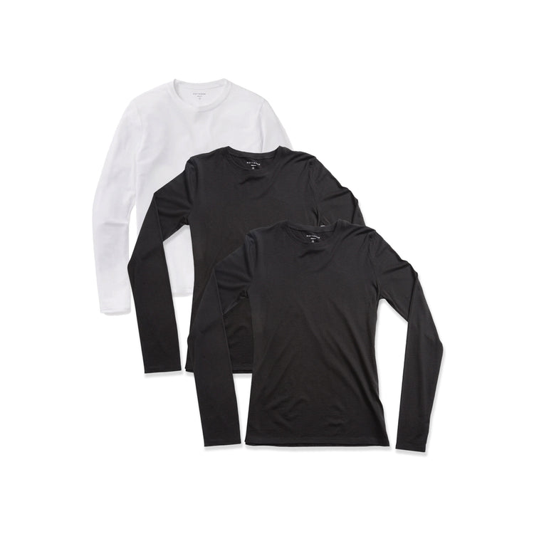 Women wearing White/Black/Black Long Sleeve Crew Tee Marcy 3-Pack