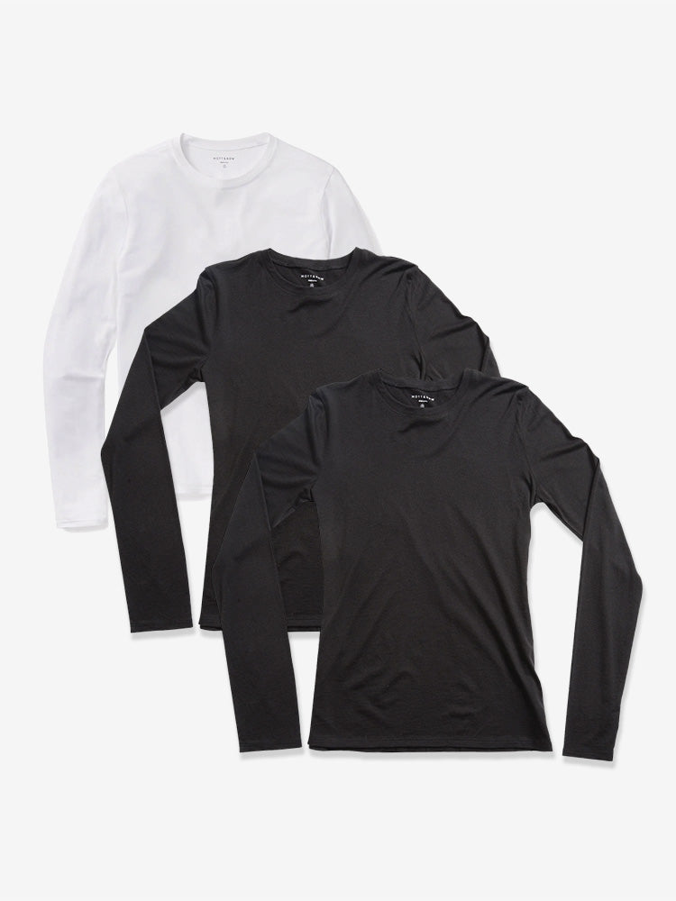 Women wearing White/Black/Black Long Sleeve Crew Tee Marcy 3-Pack