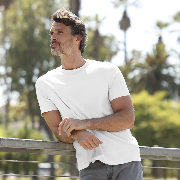 Men wearing White Classic Crew Driggs Tee