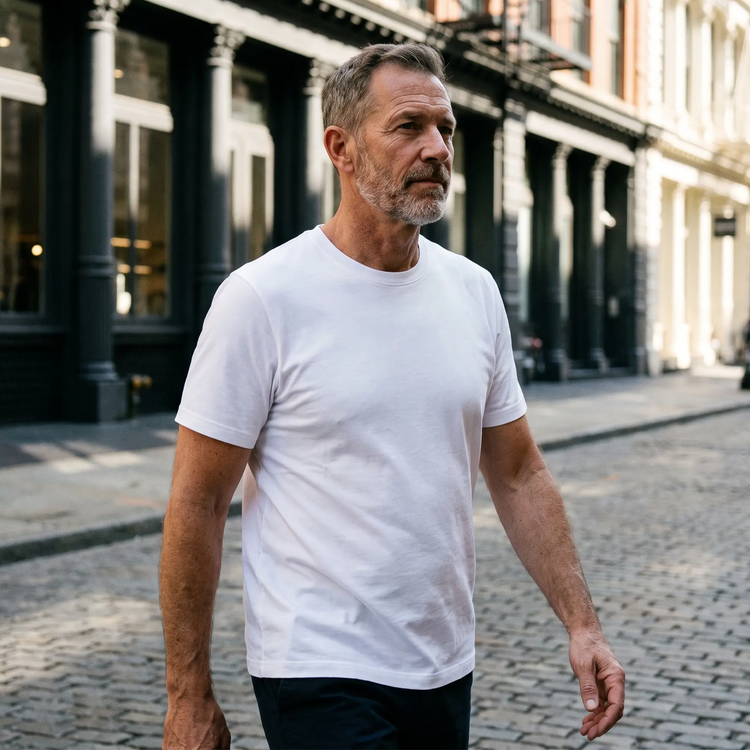 Men wearing White Classic Crew Driggs Tee