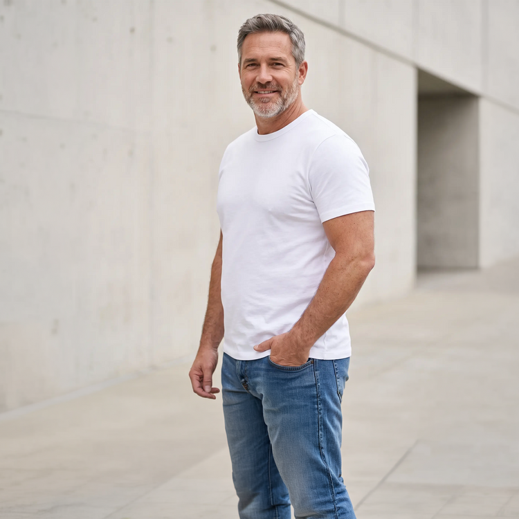 Men wearing White Classic Crew Driggs Tee