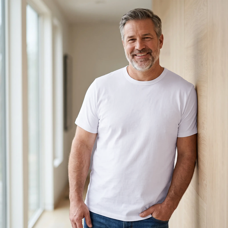 Men wearing White Classic Crew Driggs Tee