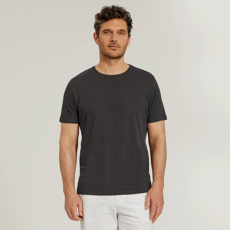 Men wearing Dark Gray Linen Blend Crew Tee