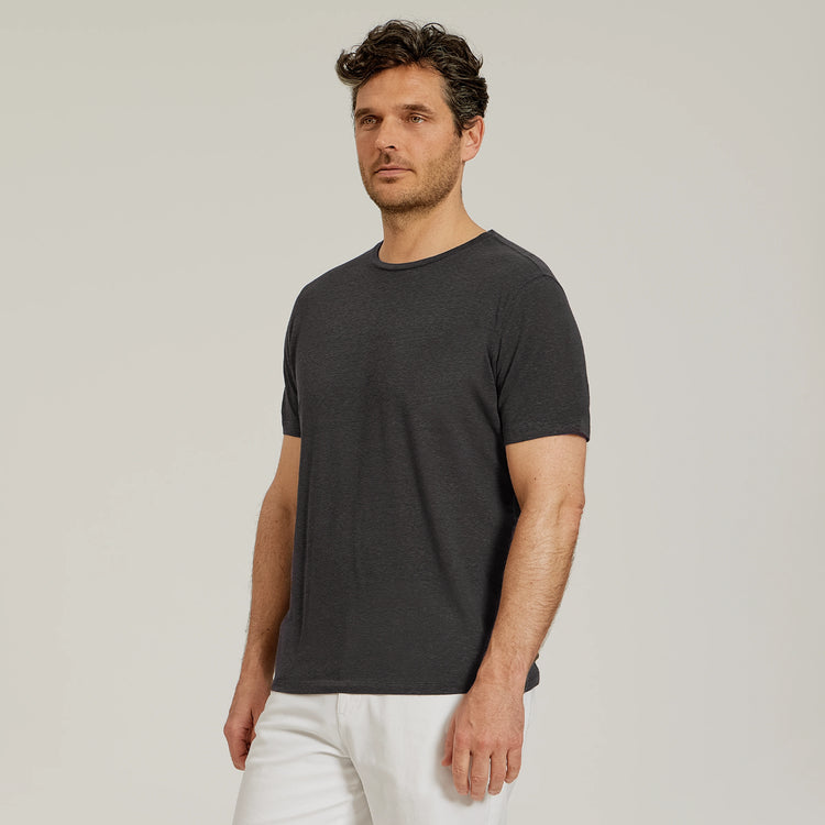 Men wearing Dark Gray Linen Blend Crew Tee