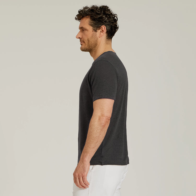 Men wearing Dark Gray Linen Blend Crew Tee