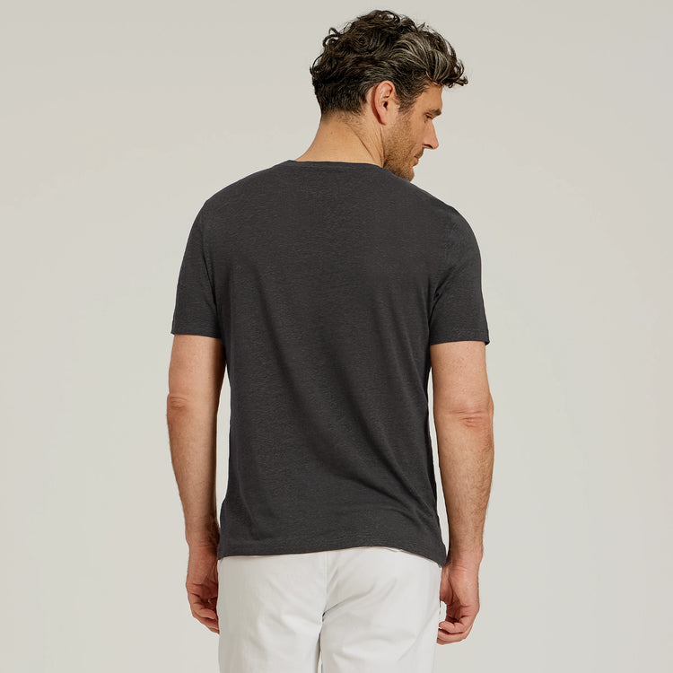 Men wearing Dark Gray Linen Blend Crew Tee