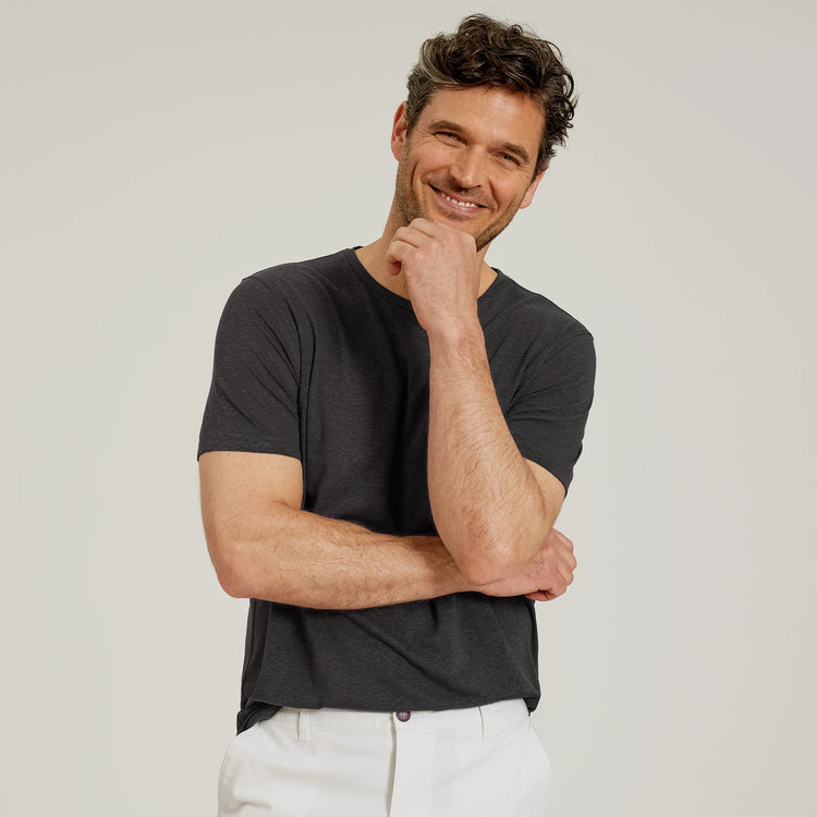 Men wearing Dark Gray Linen Blend Crew Tee