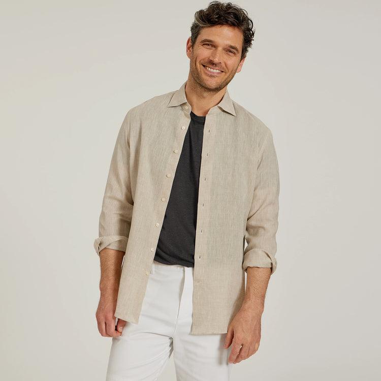 Men wearing Dark Gray Linen Blend Crew Tee