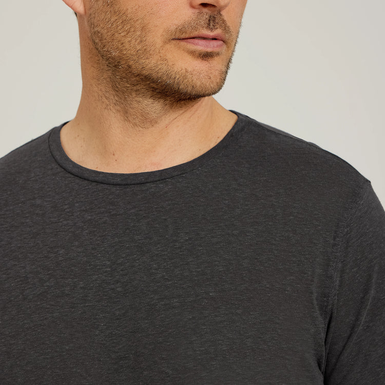 Men wearing Dark Gray Linen Blend Crew Tee