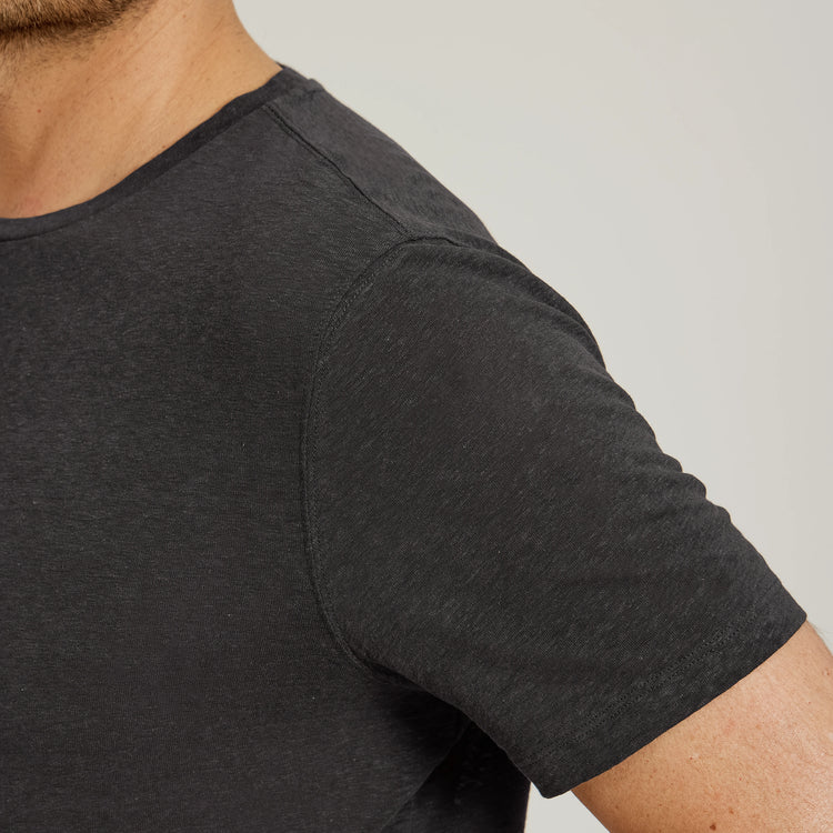 Men wearing Dark Gray Linen Blend Crew Tee