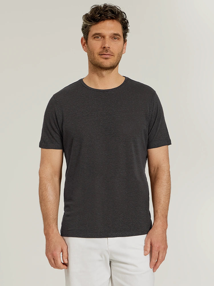 Men wearing Dark Gray Linen Blend Crew Tee