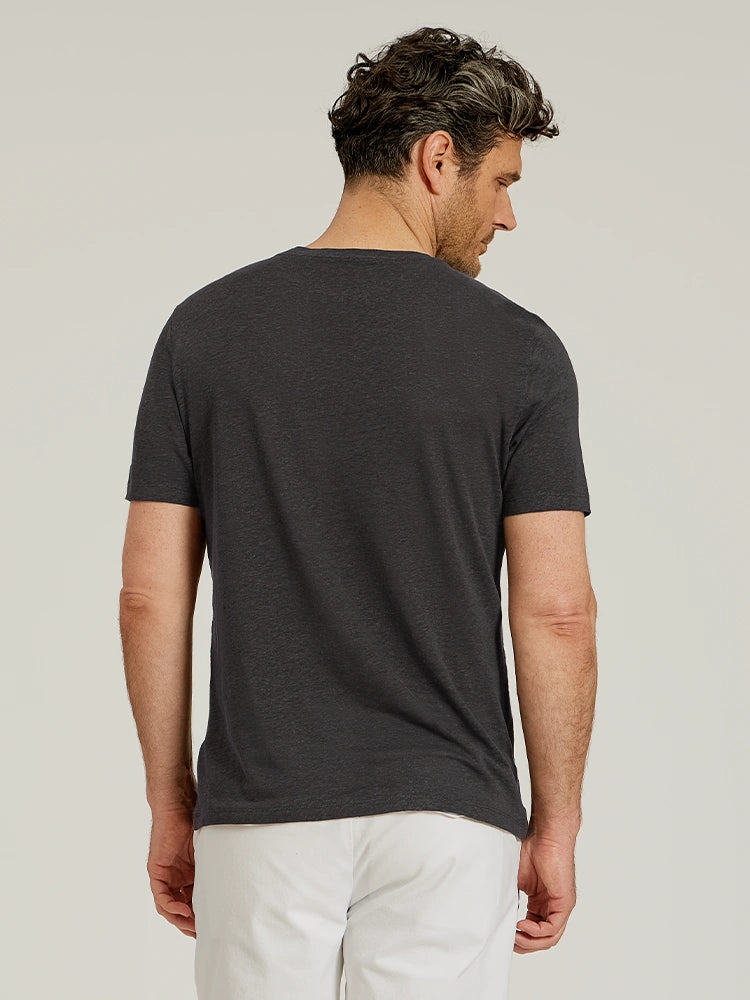 Men wearing Dark Gray Linen Blend Crew Tee