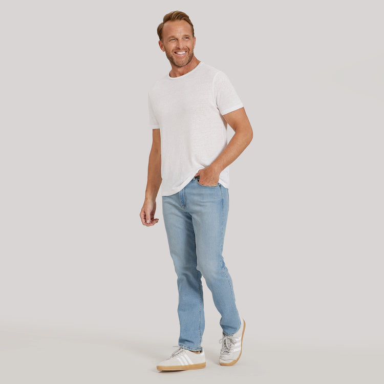 Men wearing White Linen Blend Crew Tee