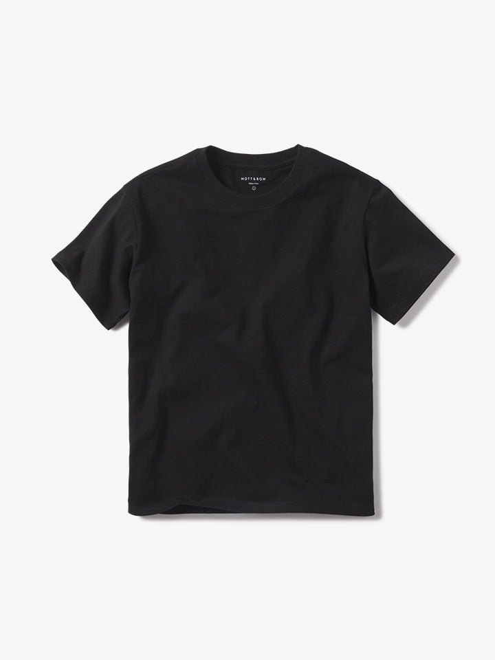 Women wearing Negro Camiseta de algodón de cuello redondo para uso diario