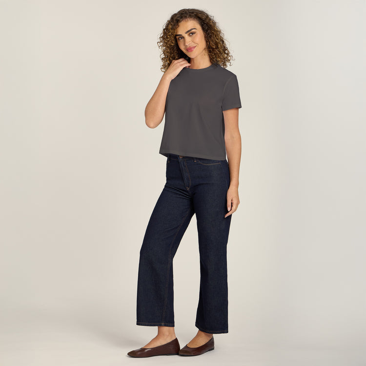 Women wearing Dark Gray Everyday Cotton Crew Tee