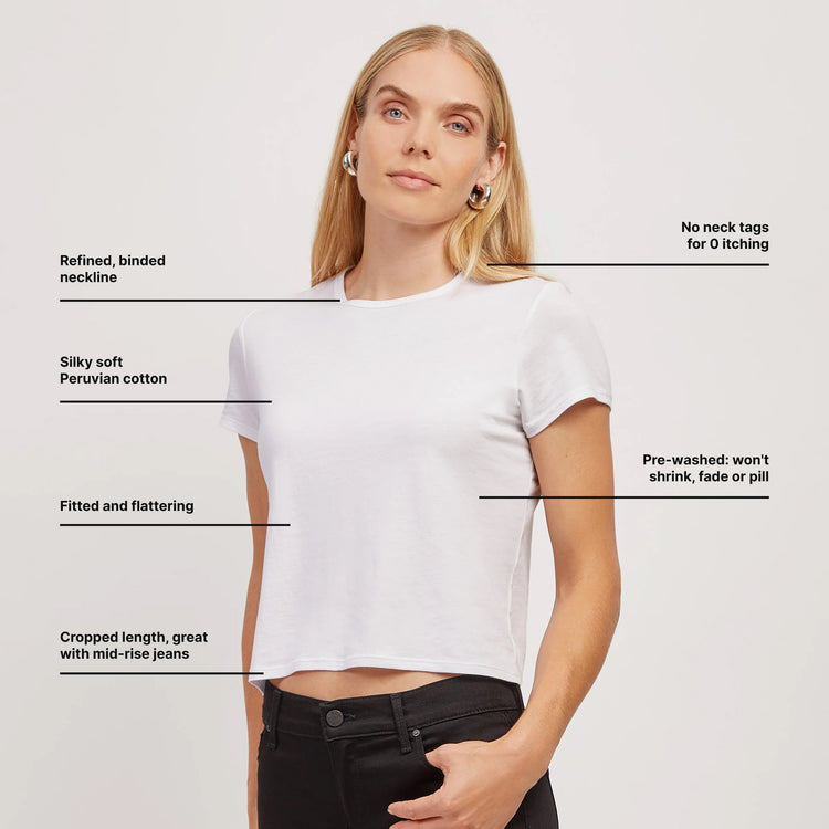 Women wearing Blanco Cropped Fitted Crew Marcy Tee