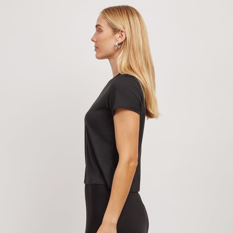 Women wearing Negro Cropped Fitted Crew Marcy Tee