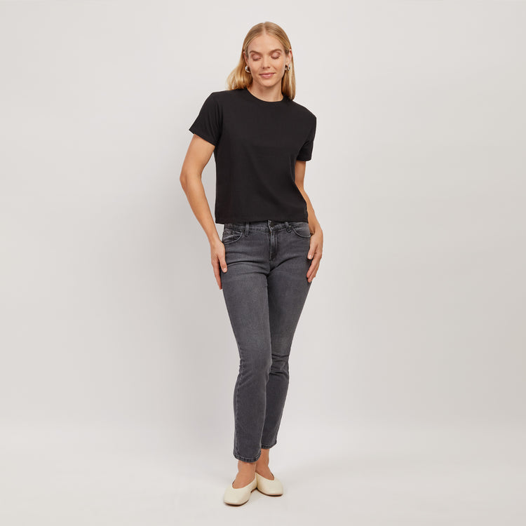 Women wearing Negro Cropped Fitted Crew Marcy Tee