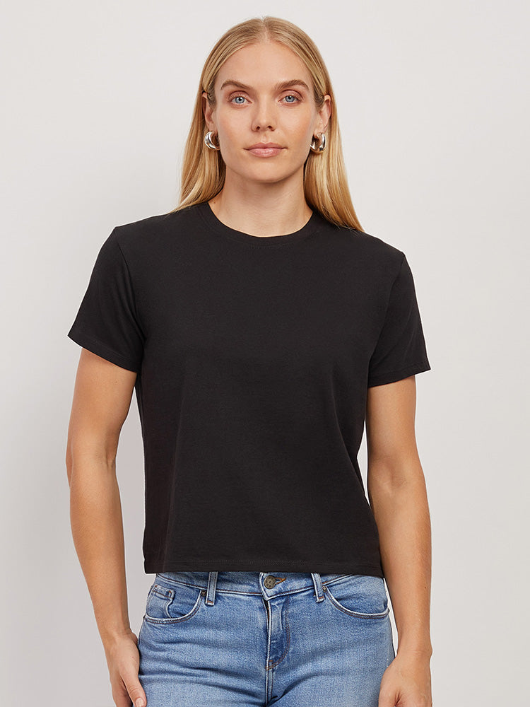 Women wearing Negro Cropped Fitted Crew Marcy Tee