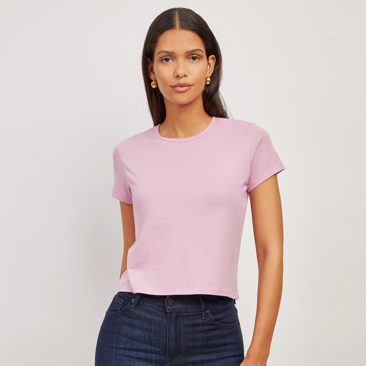 Women wearing Rosado Cropped Fitted Crew Marcy Tee
