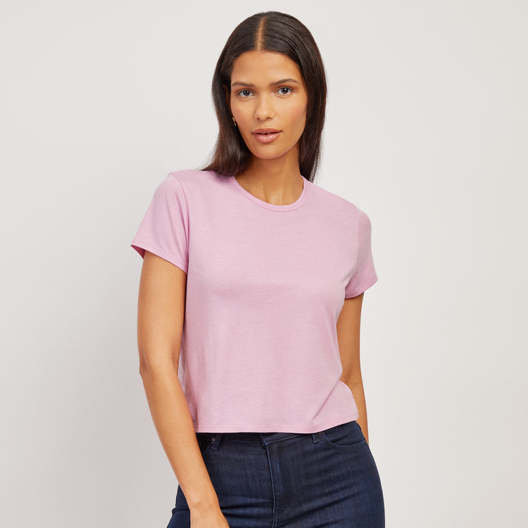 Women wearing Rosado Cropped Fitted Crew Marcy Tee