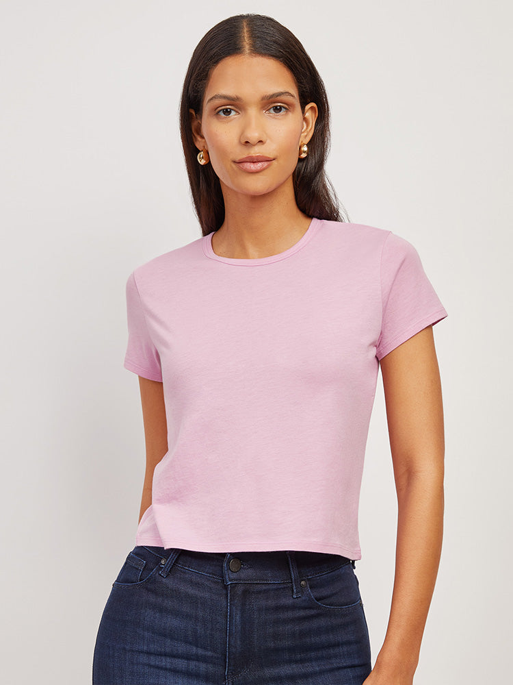 Women wearing Rosado Cropped Fitted Crew Marcy Tee