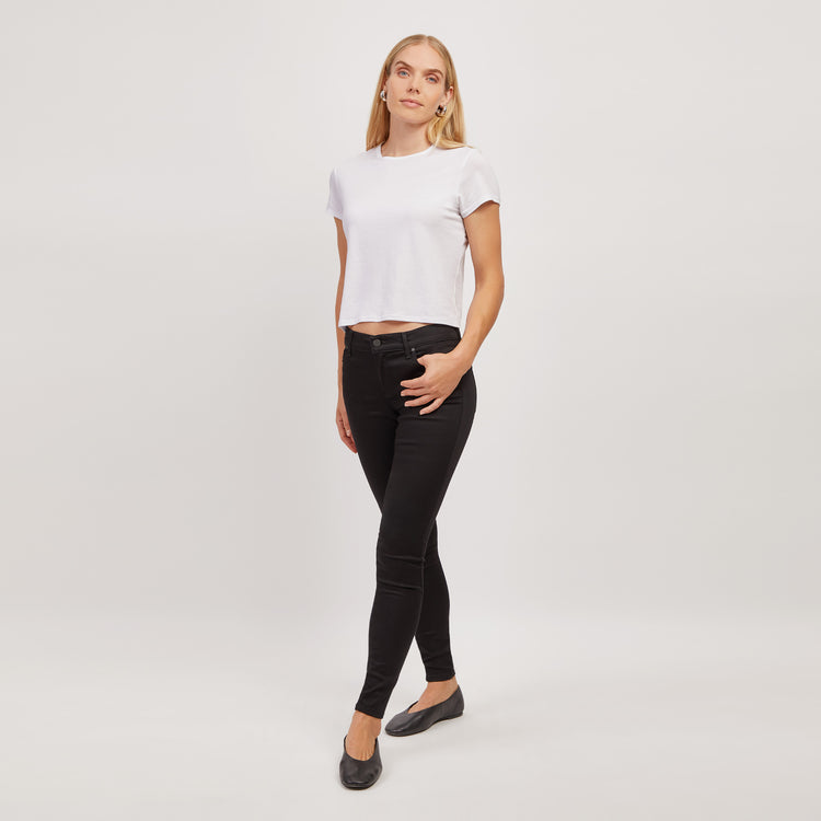 Women wearing Blanco Cropped Fitted Crew Marcy Tee
