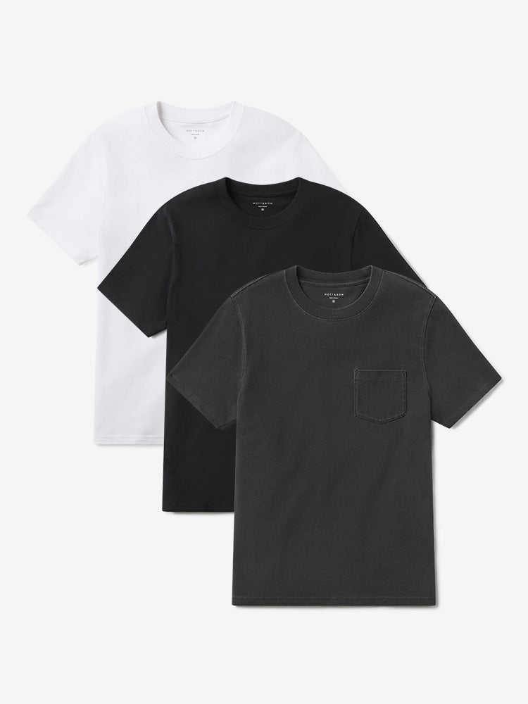 Men wearing White/Vintage Black/Vintage Dark Gray Heritage Weighted Tee 3-Pack