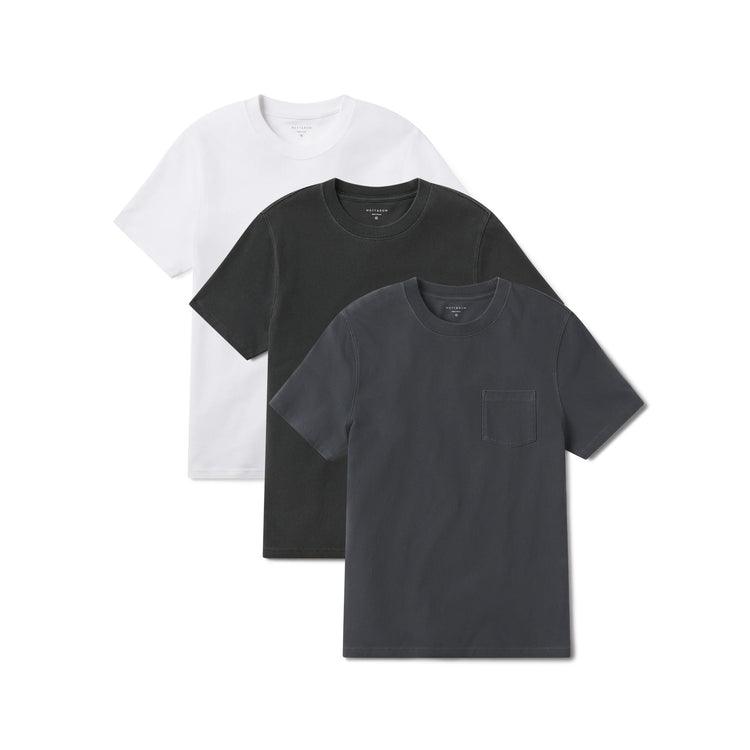 Men wearing White/Vintage Blue Ink/Vintage Dark Gray Heritage Weighted Tee 3-Pack