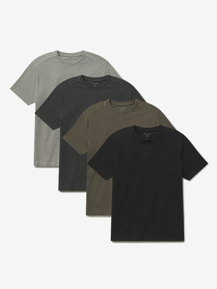 Men wearing Vintage Pewter/Vintage Gray/Vintage Dark Moss/Vintage Black Cotton Jersey Oversized Tee 4-Pack