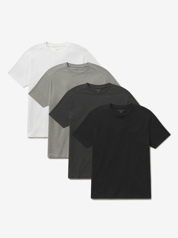 Men wearing White/Vintage Pewter/Vintage Gray/Vintage Black Cotton Jersey Oversized Tee 4-Pack