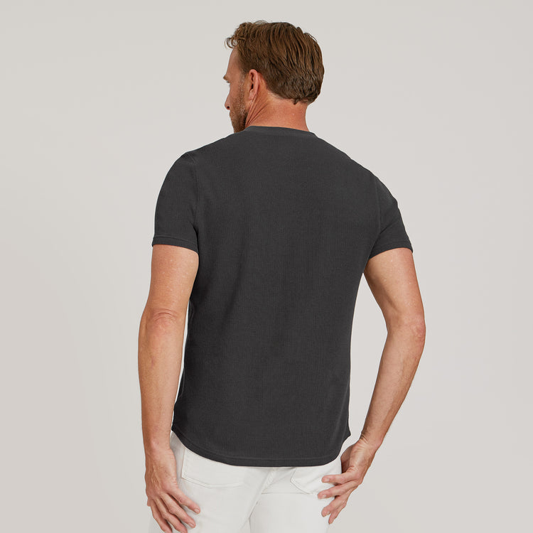 Men wearing Dark Gray Cotton Waffle Curved Hem Crew