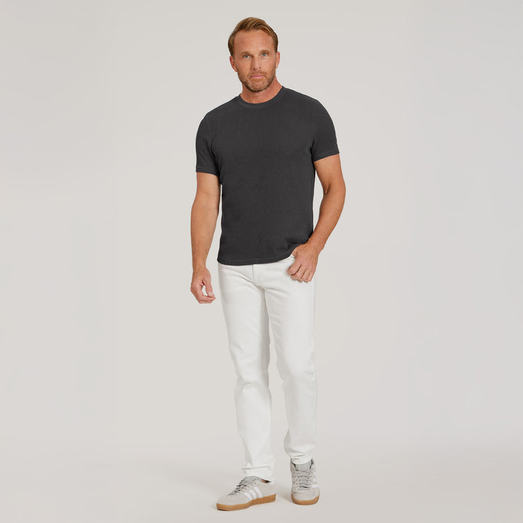 Men wearing Dark Gray Cotton Waffle Curved Hem Crew