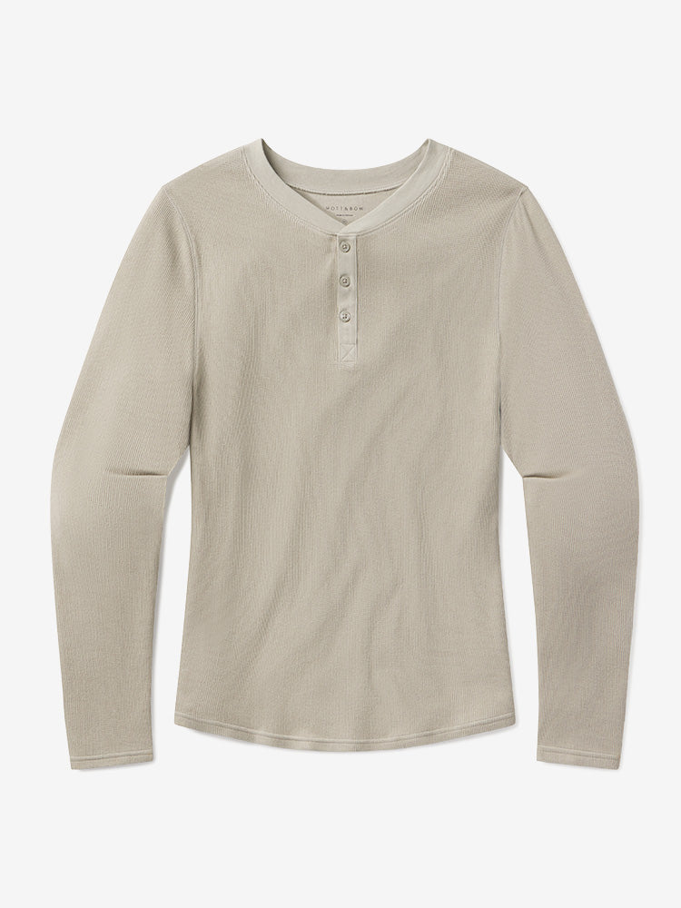 Men wearing Taupe Cotton Waffle Curved Hem Henley