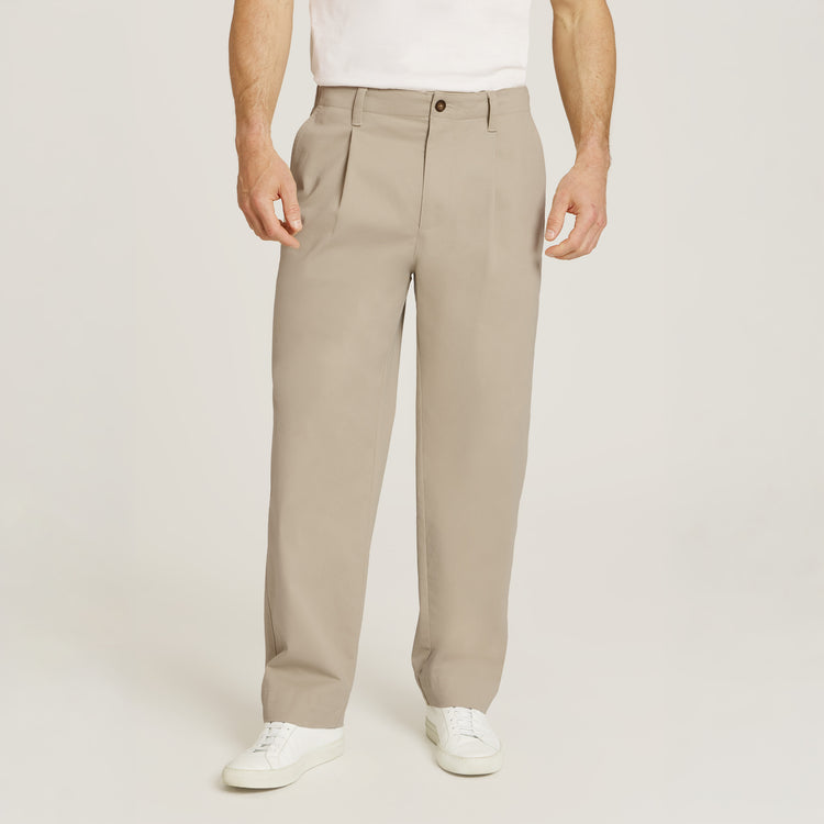 Men wearing Ecru Wide Leg Chino Pants