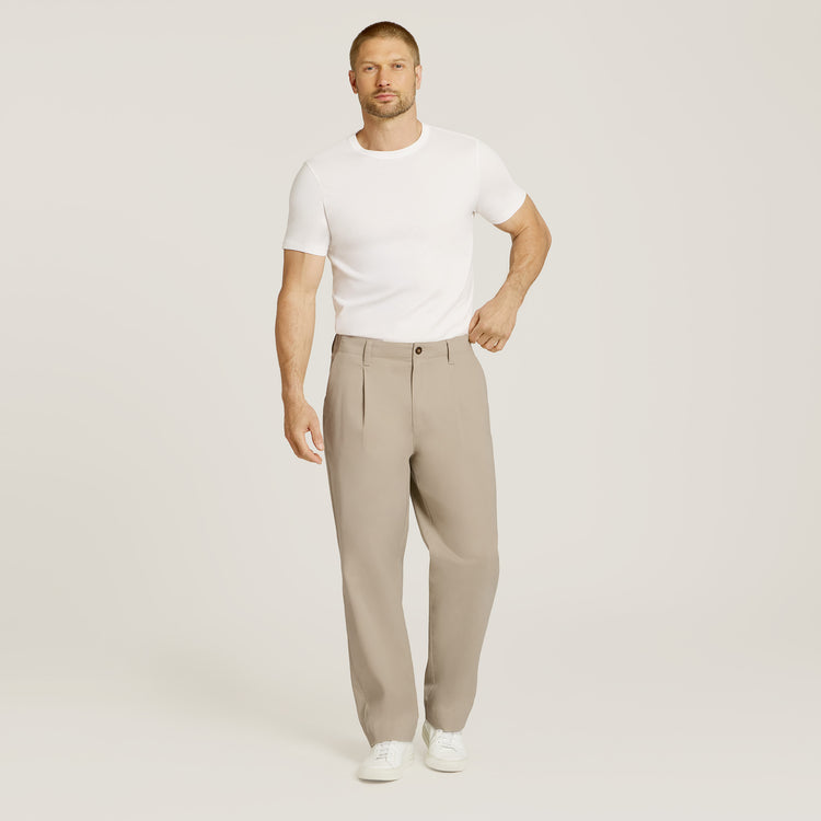 Men wearing Ecru Wide Leg Chino Pants