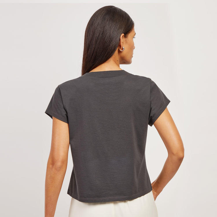 Women wearing Vintage Gray Everyday Cotton Deep V-Neck Tee