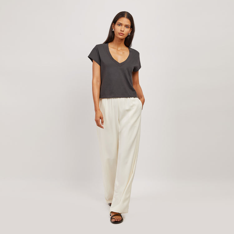 Women wearing Vintage Gray Everyday Cotton Deep V-Neck Tee