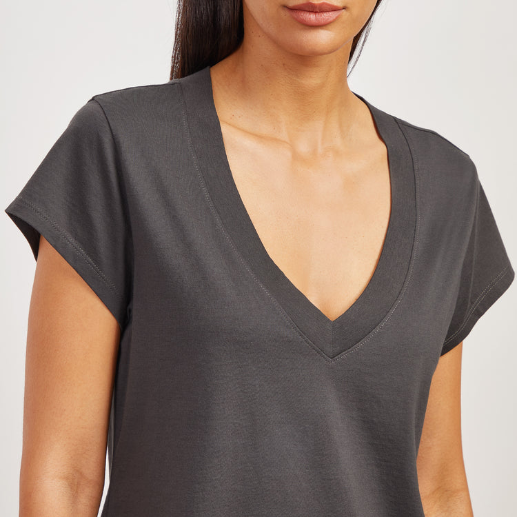 Women wearing Vintage Gray Everyday Cotton Deep V-Neck Tee
