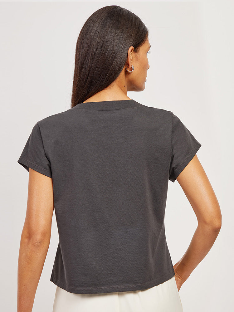 Women wearing Vintage Gray Everyday Cotton Deep V-Neck Tee