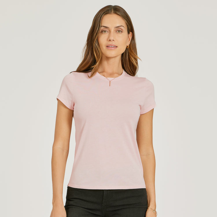 Women wearing Champagne Fitted Crew Marcy Tee