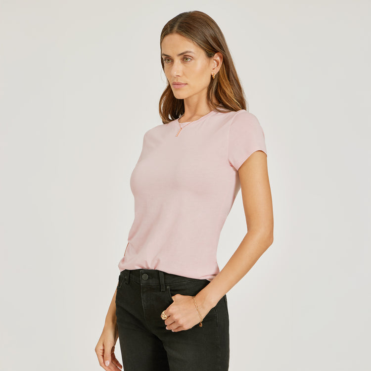 Women wearing Champagne Fitted Crew Marcy Tee