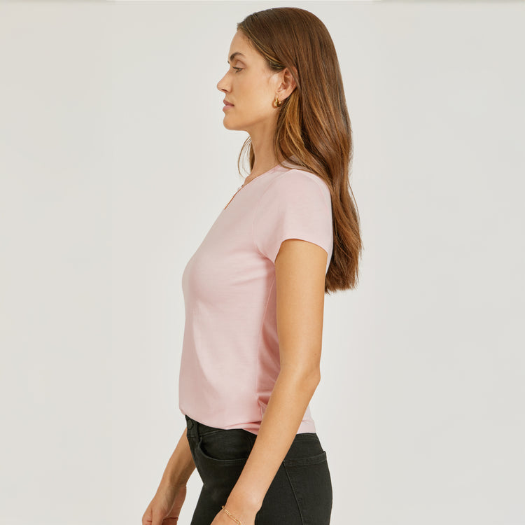 Women wearing Champagne Fitted Crew Marcy Tee