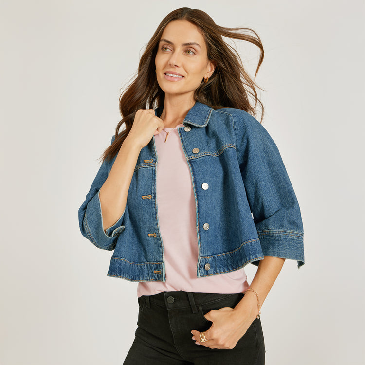 Women wearing Champagne Fitted Crew Marcy Tee