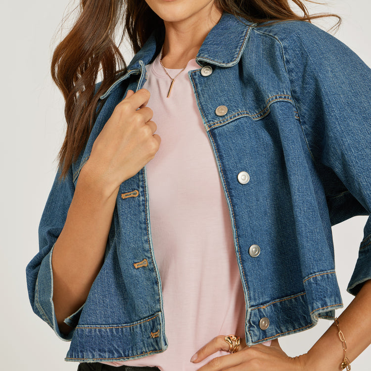 Women wearing Champagne Fitted Crew Marcy Tee