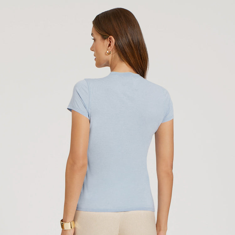Women wearing Ice Blue Fitted Crew Marcy Tee